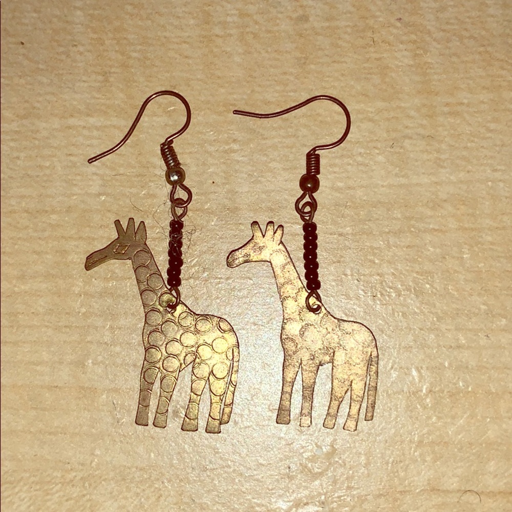 Gold Giraffe Dangling Earrings